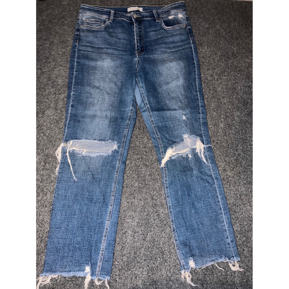 Flying Monkey Distressed Straight Leg Jeans Blue Size 32 F5022 Distressed Hem